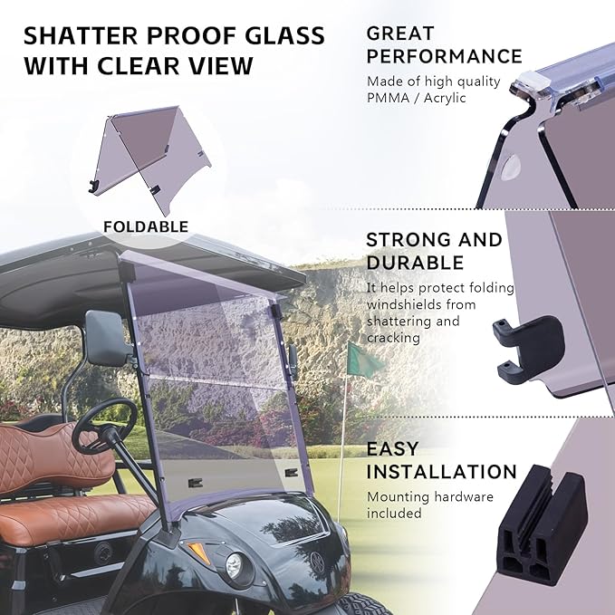 Flip Flop Compact Golf Cart Windshield for YAMAHA DRIVE 2, Tinted Color, 3/16" Thickness, Fits YAMAHA DRIVE 2 2017+ Models