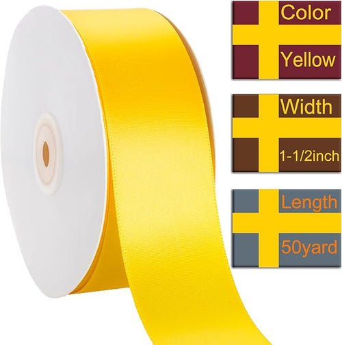 1-1/2 Inch Yellow Ribbon, 50 Yards Craft Polyester Satin Ribbon Perfect - Image 2