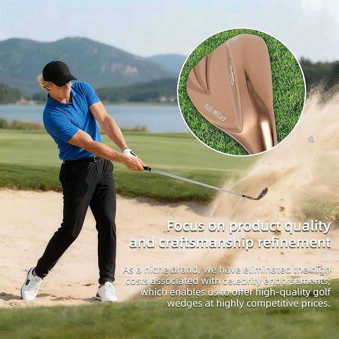 Golf Wedges for Men Right Hand 52/56/60 Degree, Full Face CNC Milled Golf Wedge Set with Gold & Color Coating, Sand Lob Gap Wedge with Enhanced Spin & Control, Premium Grip Golf Club Gift