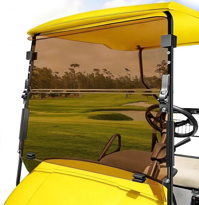 (3rd Gen HINGE) EZGO Golf Cart Windshield, 3/16" (5MM) Thickened PC Ezgo TXT Windshield Replacement Fits 1994 to 2013 Ezgo TXT and Medalist, Heavy Duty Hinge, Foldable, Pre-installed Fits 3/4" Rail