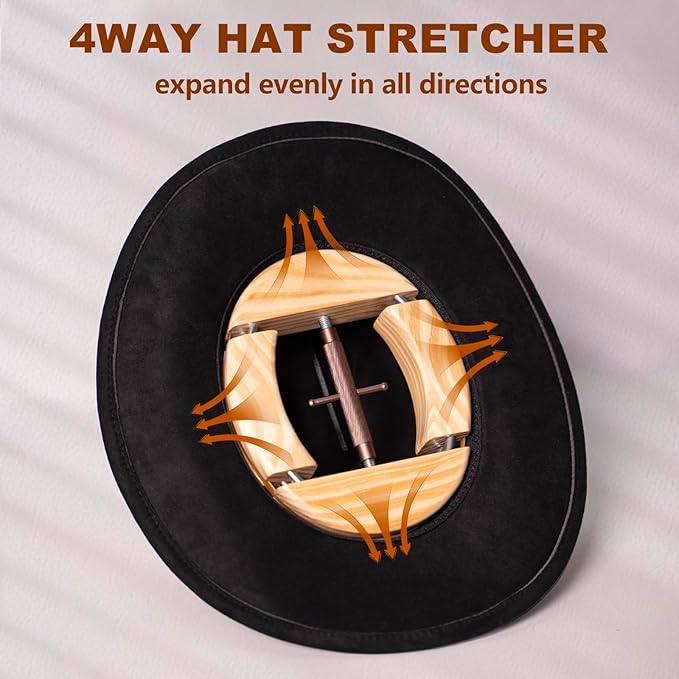 4 Way Hat Stretcher, Hat Stretcher for Fitted Hats, Heavy Duty Hats Shaper Extender w. Lever Wrench for Men All Kind of Caps