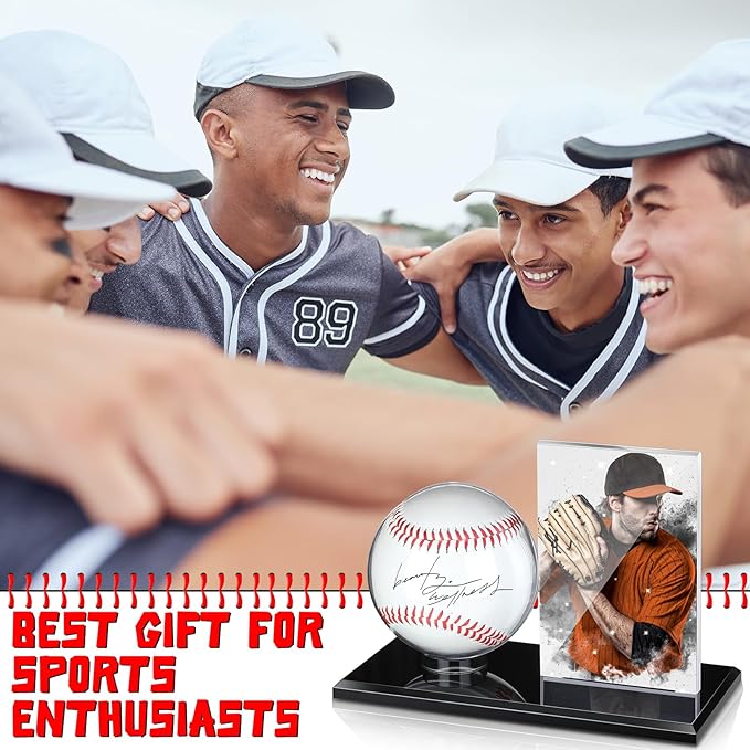 DoubleFill Acrylic Baseball Display Case for Ball and Cards Clear Base Ball Holder Ring Stand Set Centerpieces Protector Memorabilia Showcase for Official Size Baseball Tennis(Small)