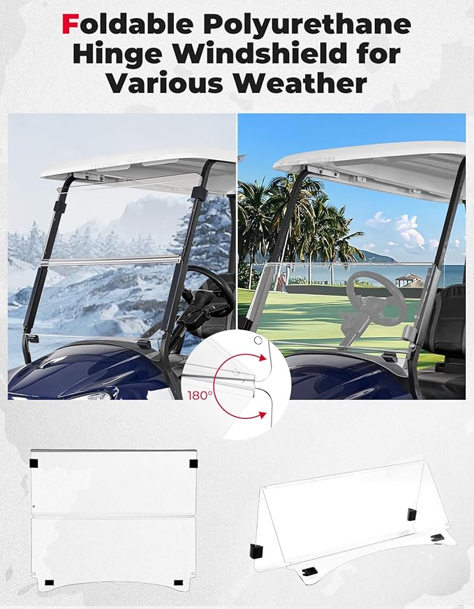 KEMIMOTO Golf Cart Windshield Compatible with Club Car Precedent Gas/Electric (04-Up), Foldable Replacement Windshield with Anti-UV and Impact Resistant Acrylic (Clear)