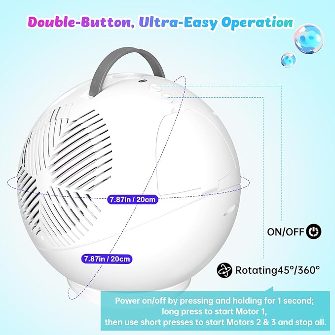 Bubble Machine for Kids Toddlers, 45°/360° Auto Rotatable Spherical Bubble - Image 3
