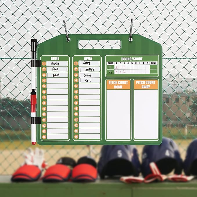 Magnetic Baseball Coach Clipboard, Dry Erase Lineup Board, Premium Tactical Baseball Coaching Board with 40 Lineup Cards, Dugout Display Softball Coaching Accessories - Green