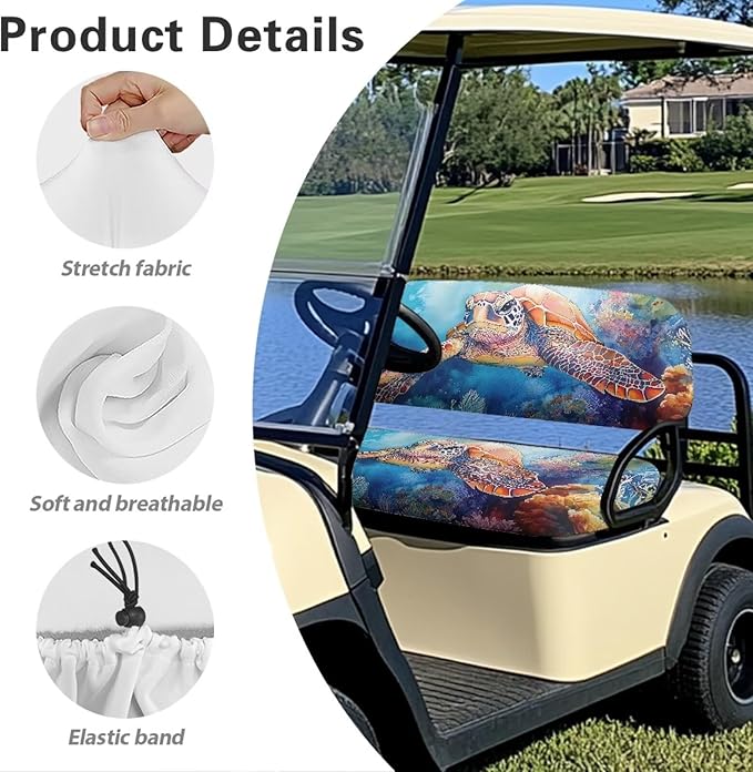 Suobstales Golf Cart Front and Rear Seat Cover Set for EZGO TXT RXV & Club Car DS 2 Passenger, Washable Bench Seat Covers Kit