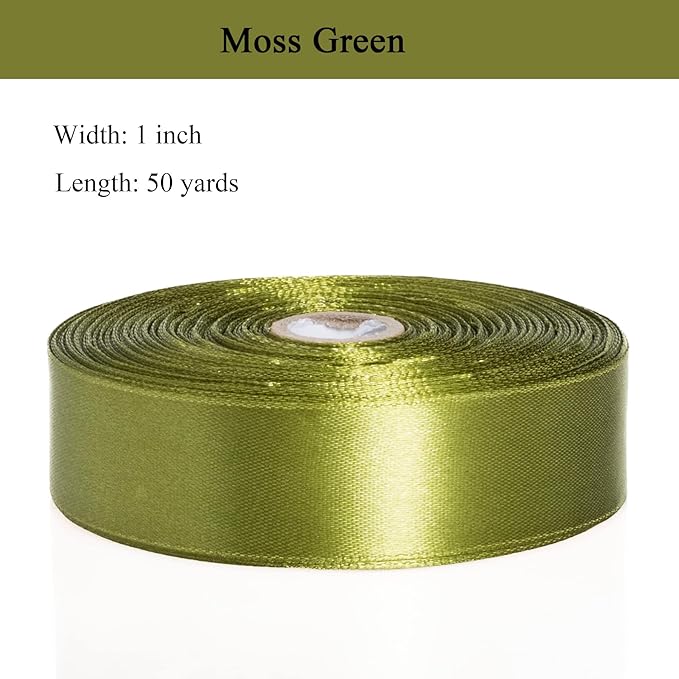 1 Inch Moss Green Solid Satin Ribbon, 50 Yards Craft Fabric Ribbon - Image 3