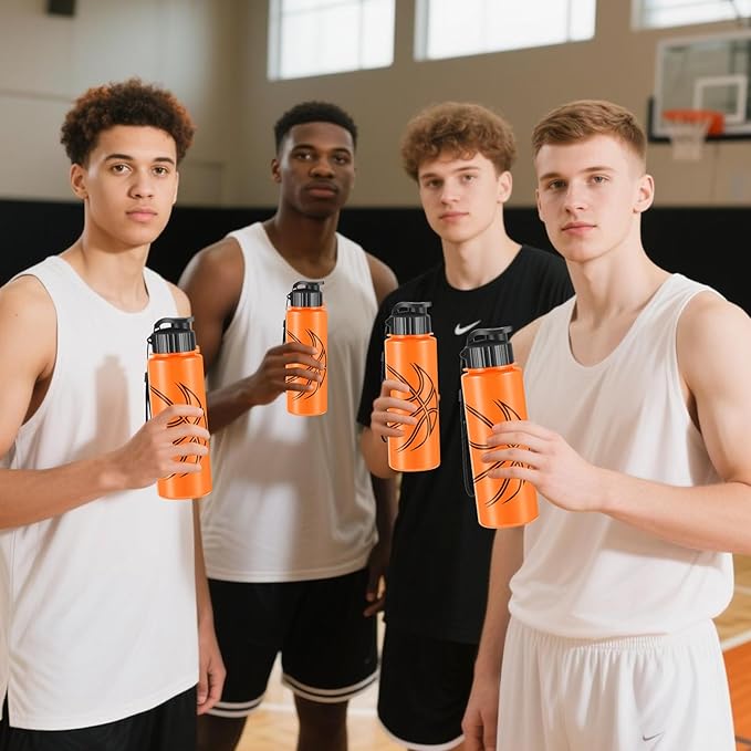 Olgaa 16 Pcs Basketball Water Bottle Bulk 20 oz Basketball Reusable Water Drink Bottles Sports Accessories for Party Favor Players Lovers Team Gifts