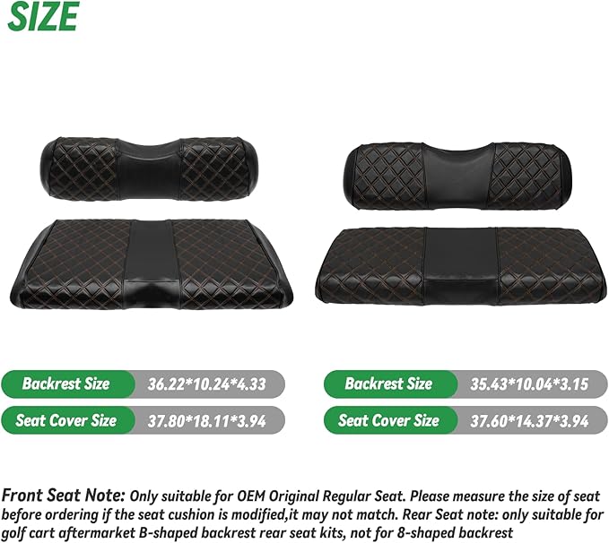XUANYUDG0769 Golf Cart Front and Rear Seat Covers for Club Car DS 2000.5-up OEM Ordinary Front Seat and Aftermarket Common Rear Seat Kits, No Stapler Vinyl Leather Diamond Club Car Seat Covers
