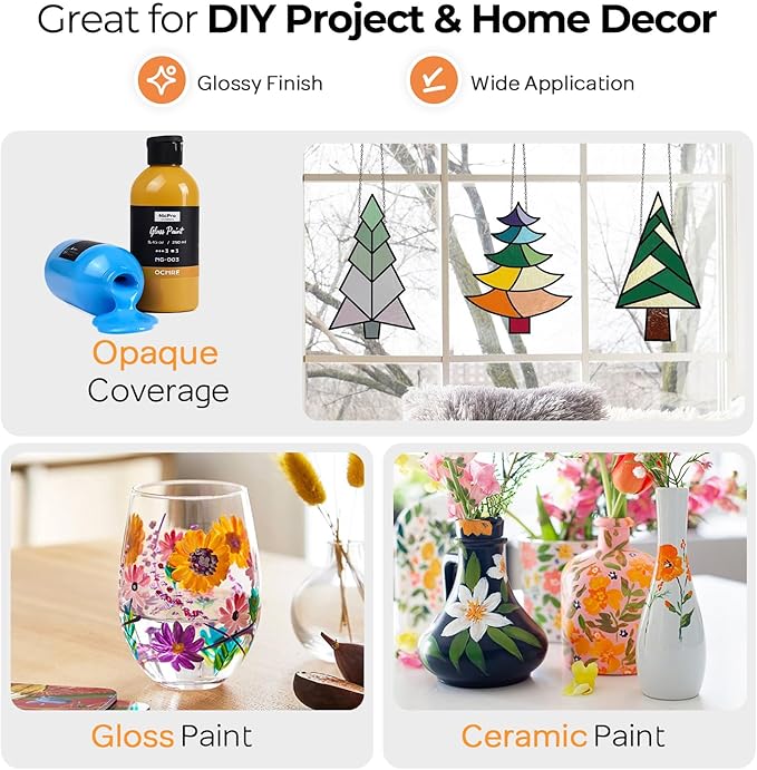 Nicpro 18 Colors Acrylic Glass Paint Set Large Bulk Enamel & Ceramic Painting - Image 5