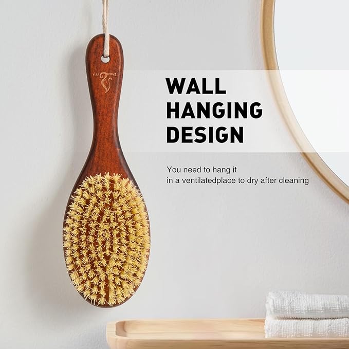 Short-Handle Dual-Sided Bath Massage Brush, Soft Boar & Firm Sisal Bristles - Image 5