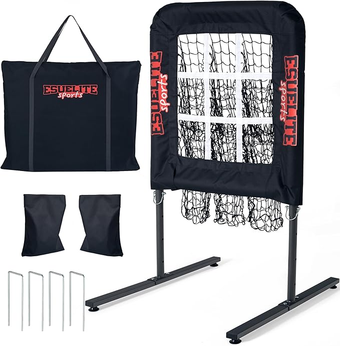 9 Hole Pitching Net with Strike Zone, Baseball Softball Pitching Target – Adjustable Height Portable Indoor Outdoor Training Equipment for Pitchers of All Levels, Coaches, and Players