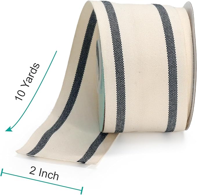 CT CRAFT LLC Ivory Cotton Black Stripes Ribbon 2" x 10 Yards - Image 2
