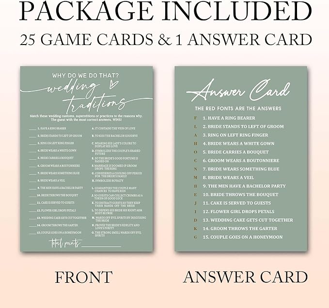 Bridal Shower Games Cards, Wedding Traditions Why Do We Do That, 25 Game Cards - Image 2
