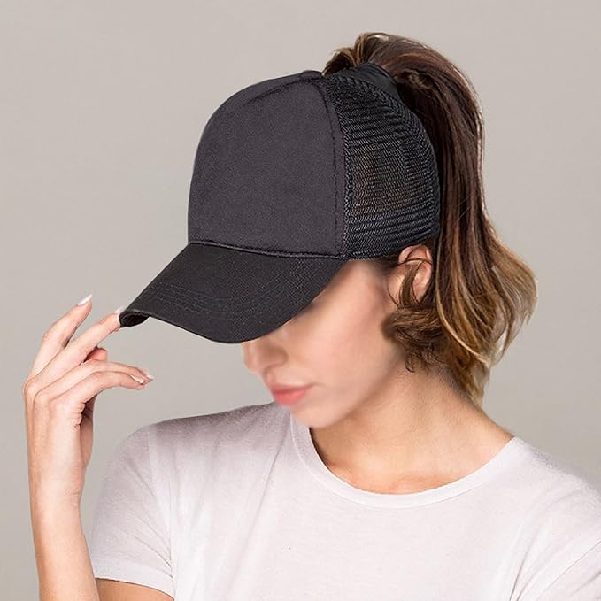 Criss Cross Hat Washed Distressed Baseball Cap Ponytail Hat High Messy Bun Ponycap for Women