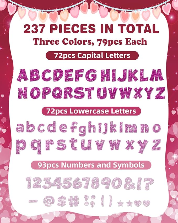 237 Pcs Glitter Bulletin Board Letters, Numbers and Punctuation, Poster Board - Image 2