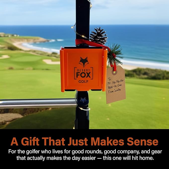 Desert Fox Golf Phone Caddy + Cigar Holder – Adjustable Golf Cart Phone Mount with Secure Cigar Clip – Hands-Free GPS & Golf App Access – Fits All Phones & Cigars (Orange)