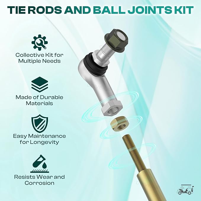 DRIVE UP Golf Cart Tie Rod, Ball Joints and Rack Pinion Drag Link Kit for Club Car DS, Carryall, Turf, Villager 2009-Up Gas and Electric Golf Carts, OEM 103354701 103653401 102022601 102022602