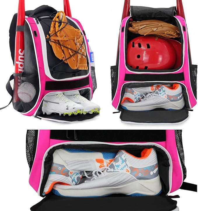 WOLT Youth Baseball Bag - Bat Backpack for Baseball, T-Ball & Softball Equipment & Gear, Bat & Glove Holder, Large Main Compartment for Helmet & accessories, Separate Shoes Compartment, Fence Hook
