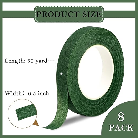 8 Rolls Floral Tape, 1/2" Wide Flower Tape, Mix Green Floral Tape - Image 2
