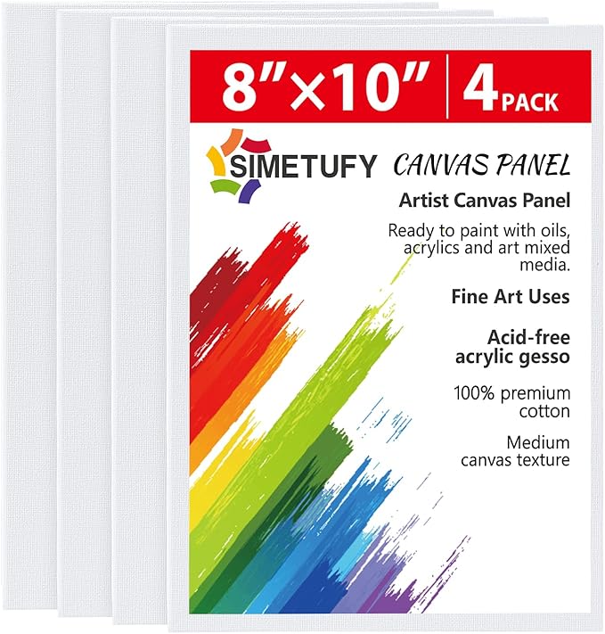 Simetufy 4 Pack 8x10 Inch Canvas Boards Canvas Panels-Gesso Primed Acid-Free by Simetufy