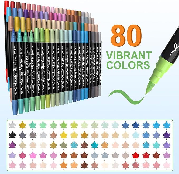 80 Colors Acrylic Paint Markers, Waterproof Dual Tip Acrylic Paint Pens - Image 2