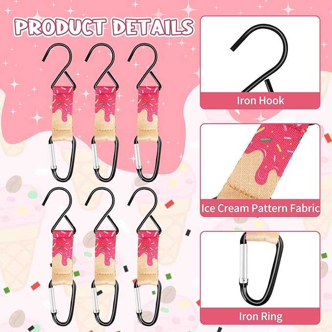 Eyourlife Dugout Organizer Fence Hooks Baseball Softball Gift for Bag Backpack Glove Helmet Drinking Bottle Hanging with Name Luggage Tag Charm Team Gift for Coach Mom 6set pink ice cream drip 1 hook