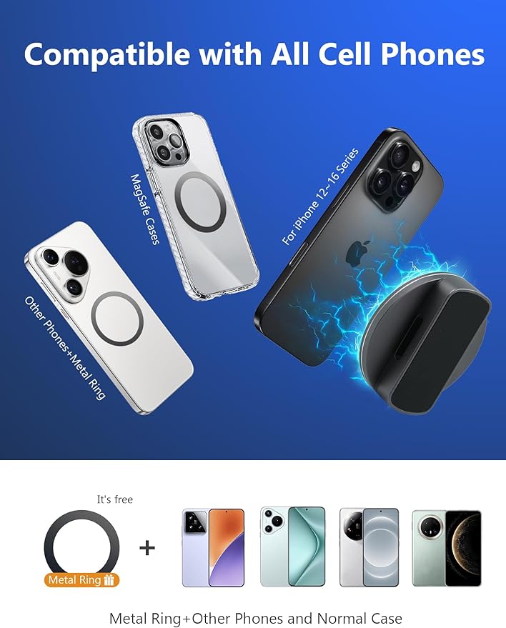 2-Pack Alloy Magnetic Golf Cart Phone Mount with N52 Magnets, Golf Accessories Compatible with MagSafe iPhone 16 Pro Max Plus 15 14 13 12 Mini Fits EZGO Yamaha Club Car Icon, Coolest Golf Gift