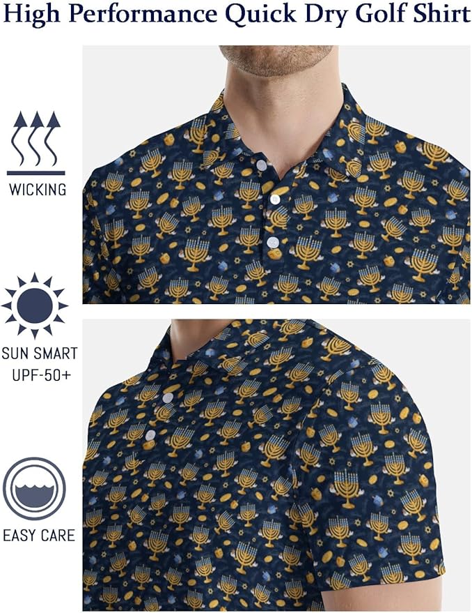 HUURAY Funny Golf Polos for Men Funny Print Short Sleeve Shirts Quick Dry Polo Shirts Hawaiian Shirt Performance Golf Outfits