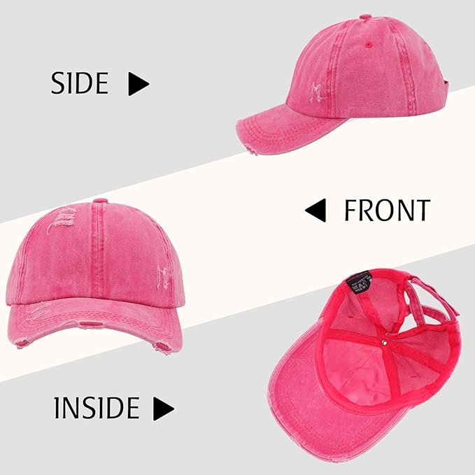 Criss Cross Ponytail Hat Women Washed Distressed Baseball Caps Adjustable High Messy Bun Ponycap