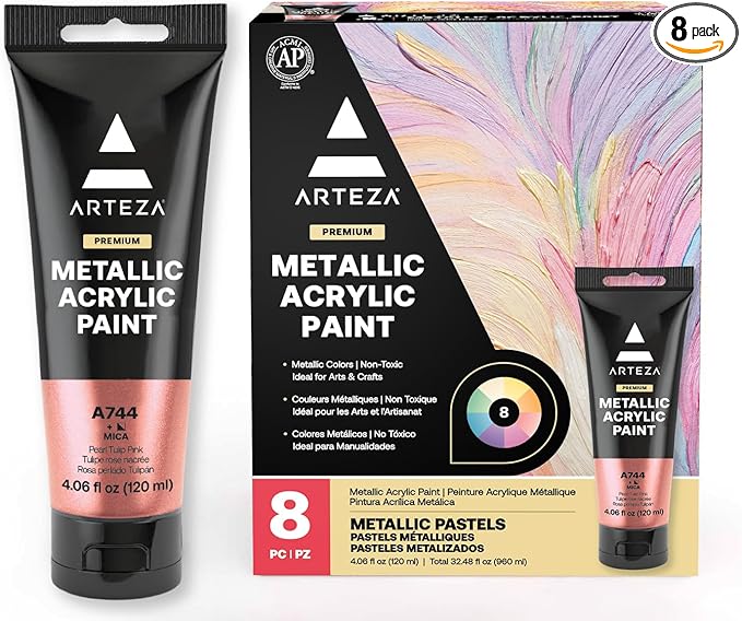 ARTEZA Pastel Acrylic Paint, Metallic Tones, 4.06 fl oz Tubes, High Viscosity by ARTEZA