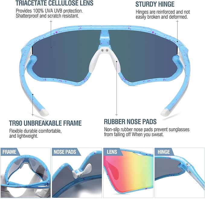 DUCO Kids Sunglasses Youth Baseball Sun Glasses Lightweight TR90 Frame UV400 Sports Cycling Shades for Boys Girls DK268