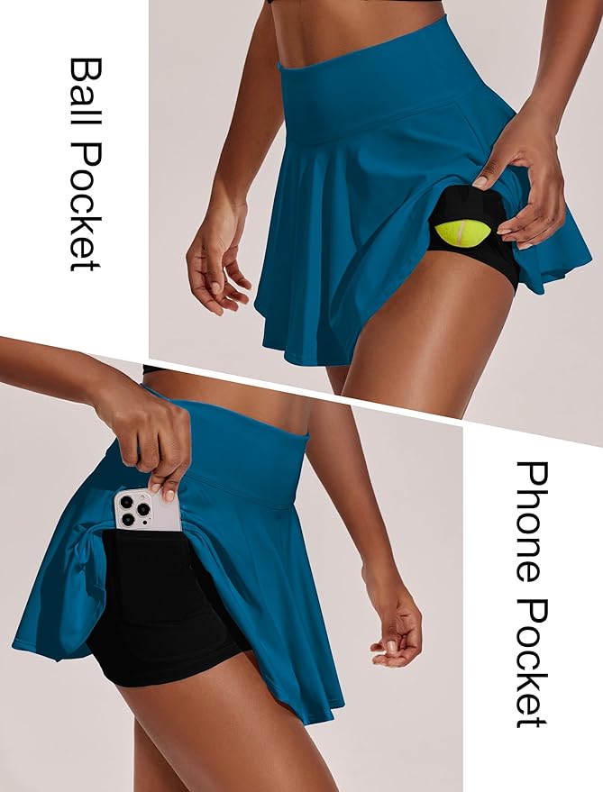 PINSPARK Womens Tennis Skirt Pleated Athletic Skirts with Pockets Shorts High Waisted Golf Skort for Workout Pickleball