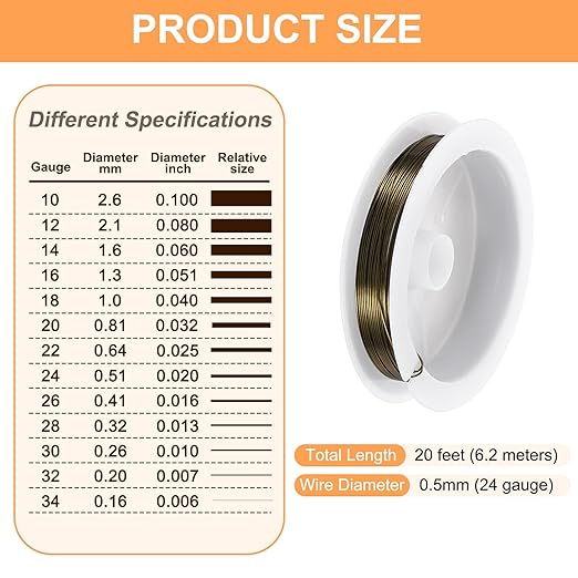 HARFINGTON 20ft Jewelry Wire, 24 Gauge Brass Craft Soft Metal Tarnish Resistant - Image 2