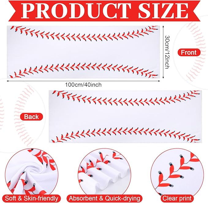Booson 12 Pcs Baseball Cooling Towels Microfiber Ice Towels for Neck Face 40"x12" Breathable Sports Towel for Baseball Team Gifts Softball Soccer Basketball Tennis Practice Accessories