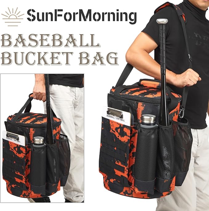 Baseball Bucket Bag Baseball Coaching Accessories Organizer Tactical Style Softball Bucket Bag with Anti-Slip Bottom, Multiple Pockets for Bat, Gloves, Scoreboards