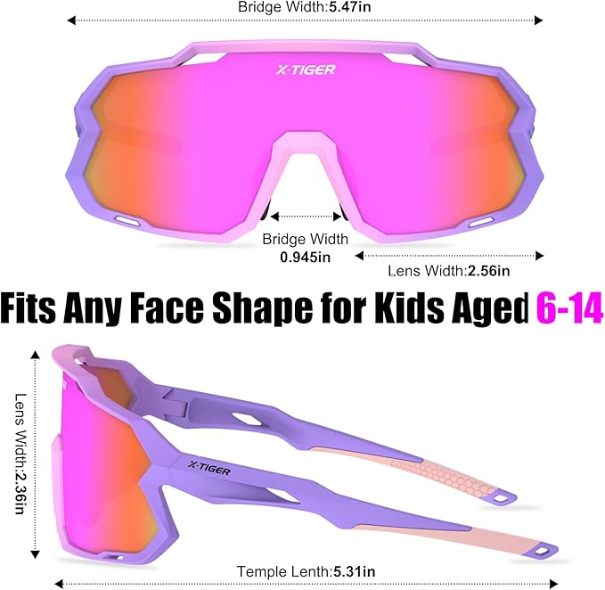 X-TIGER Kids Sunglasses Polarized Youth Baseball Sunglasses for 8-14 boys girls UV400 Sports Softball Cycling Glasses