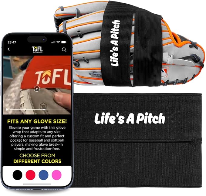 TOFL Baseball Glove Wrap Band for Break-in & Shaping | Elastic Mitt Strap | Adjustable Closure for Pocket Forming & Storage | Youth & Adult Softball Mitt Care Accessory (Message Options)
