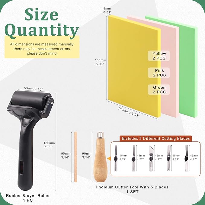 Keadic 12Pcs Soft Rubber Carving Blocks Kit, Comes - Image 2