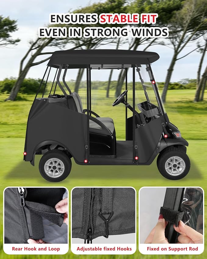 Golf Cart Enclosure 2 Passenger,Golf Cart Cover for EXCAR 2 Seater,Waterproof 600D Oxford Rain Cover Driving Enclosure,Roll Up 4-Sided Clear Windows&Door