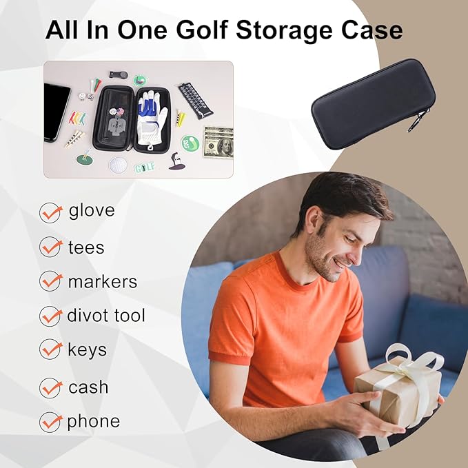 Golf Glove Holder Case for Accessories with Removable Glove Shaper Portable Golfer Gifts for Men & Women Caddy Organizer Case with Storage Slots for Divot Tools, Tees & Ball Markers