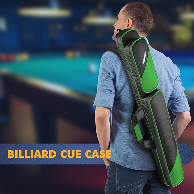 PEKREWS Pool Cue Case, Pool Stick Case 2x2 Holds 2 Sticks with 2 Accessory Zipper Pockets, Sturdy Polyester Pool Cue Carry Bag with Shoulder Strap Handle, Soft Billiard Cue Sling Bag for Men and Women