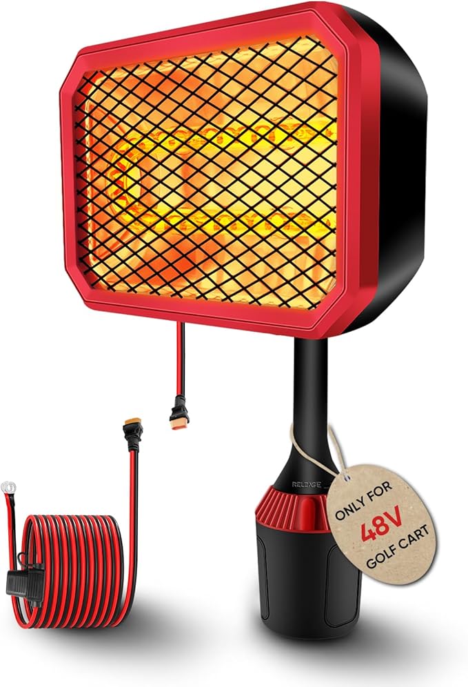 Electric Golf Cart Heater (2nd Gen) with 360 Degree Adjustable Angle, Battery Powered Golf Cart Heater, 400W Silent Carbon Fiber Heating for Club Car/Yamaha/EZGO Golf Cart
