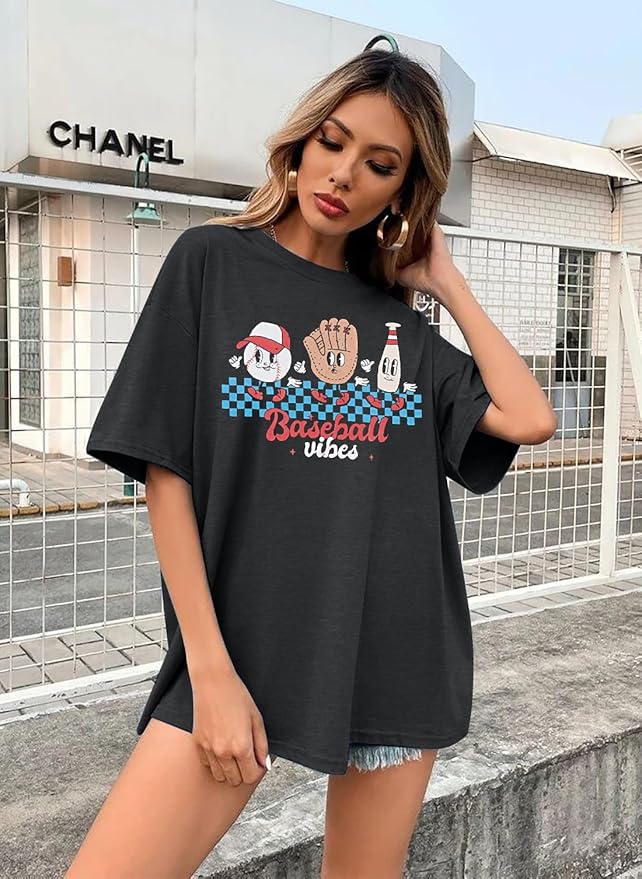 MOUSYA Baseball Shirts Women Oversized Baseball Mom Tshirt Baseball Heart Graphic Tee