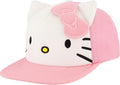 Hello Kitty Baseball Cap, Women's Snapback Hat with Flat Brim and 3D Ribbon and Ears