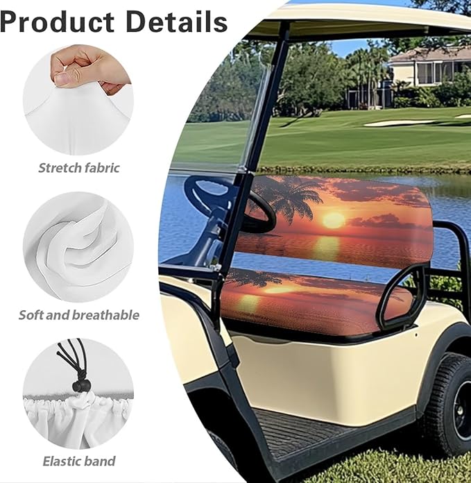Suobstales Golf Cart Front and Rear Seat Cover Set for EZGO TXT RXV & Club Car DS 2 Passenger, Washable Bench Seat Covers Kit