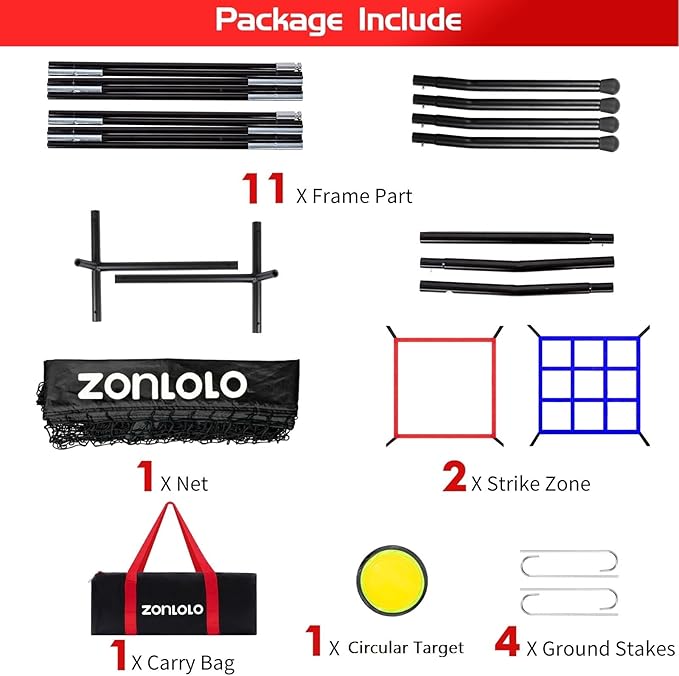 Zonlolo 6 x 6 FT Baseball Net with 3 Diffferent Targets, Portable Practice Net for Batting，Hitting，Pitching and Throwing,Compact Package with Small Carrying Bag，Great for Kids