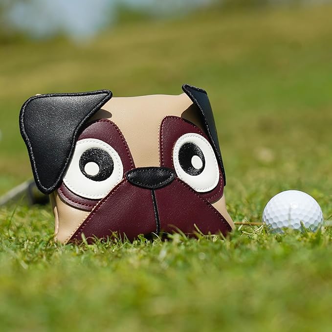 Big Crazy Golf Club Head Covers, Putter Cover with Strong Magnetic Closure, Square Mallet Putter Cover, Waterproof, Funny Design French Bulldog Pug Dog