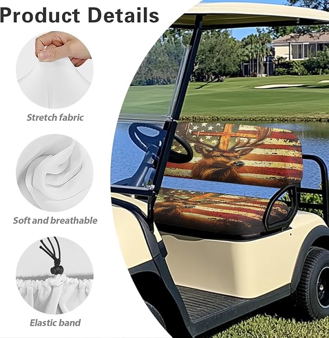 Suobstales Golf Cart Front and Rear Seat Cover Set for EZGO TXT RXV & Club Car DS 2 Passenger, Washable Bench Seat Covers Kit
