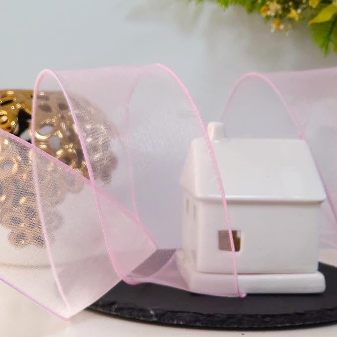 CT CRAFT LLC Sheer Organza Wired Ribbon 2.5" x 50Yards Pink - Image 5